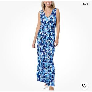 C Wonder by Christian Siriano Wide Leg Knit Jumpsuit BLUE FLORAL size LT NWT